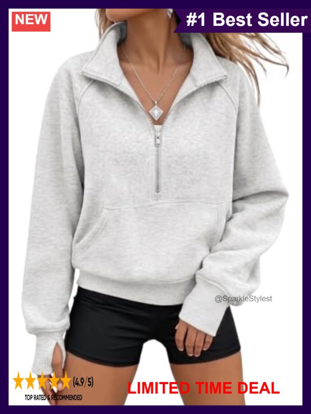 Fleece Half Zip Cropped Pullover Sweatshirt Kangaroo Pocket Fall Winter